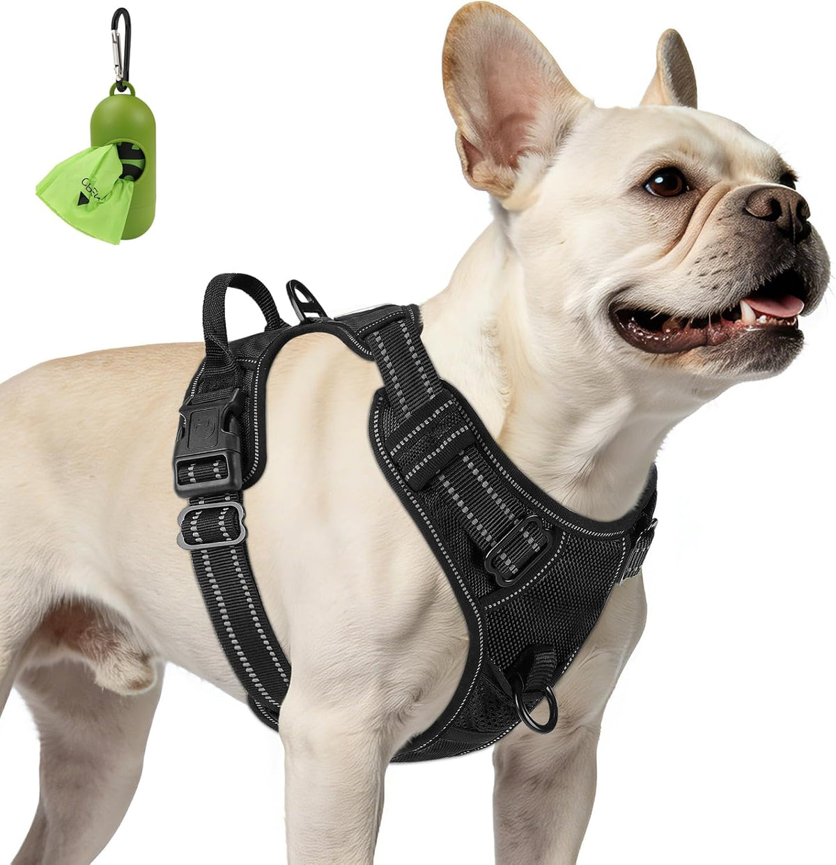 French Bulldog wearing the BreatheEasy No-Pull Harness in Black