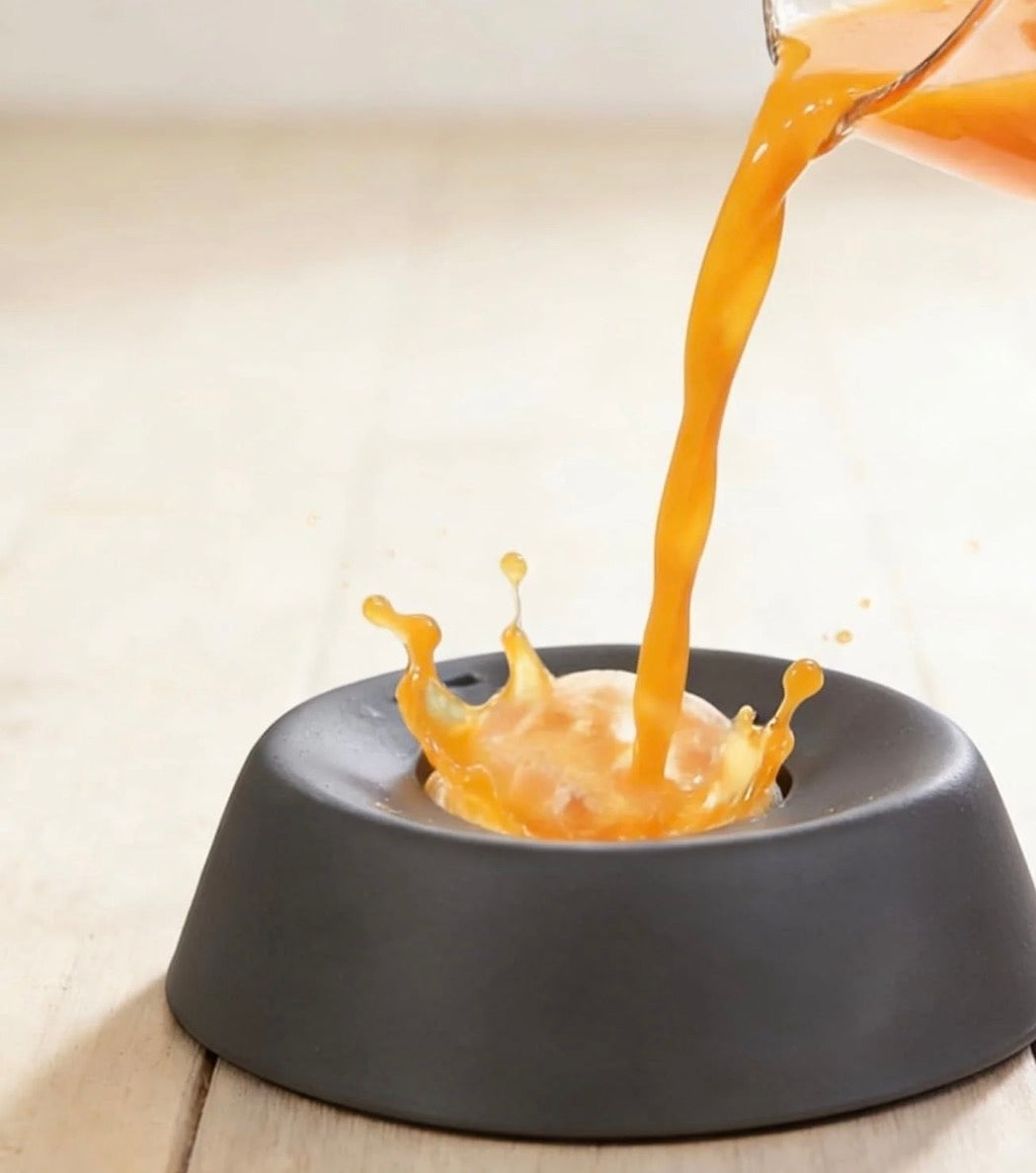 Liquid broth poured into Frenchie Lick Bowl — precision flow control