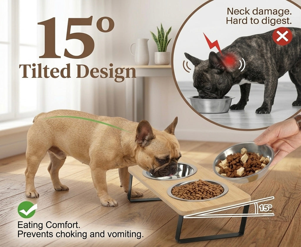Frenchie TiltFeeder — 15° Elevated Anti-Gulp Bowl for Flat-Faced Dogs