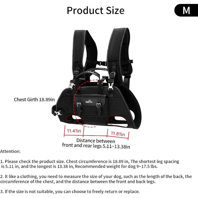 Dog Backpack Carrier for Dogs,Dog Lift Harness,Adjustable Padded Breathable Straps for Dogs Disabled,Joint Injuries, Arthritis,S