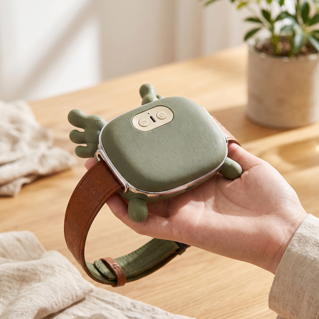 Hand holding compact CalmPaws massager
