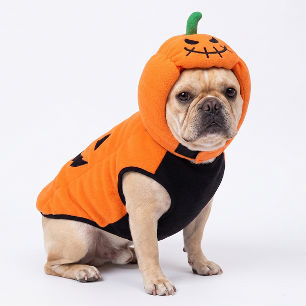 Frenchie Pumpkin Costume — Jack-O'-Lantern Hood & Coat