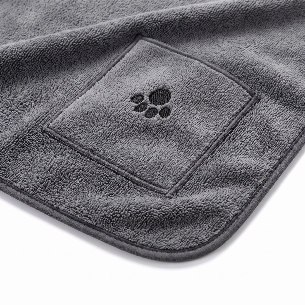 Frenchie quick-dry microfiber towel with hand pockets
