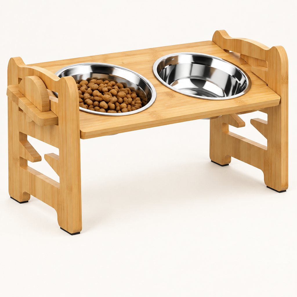 Frenchie bamboo tilted elevated feeder